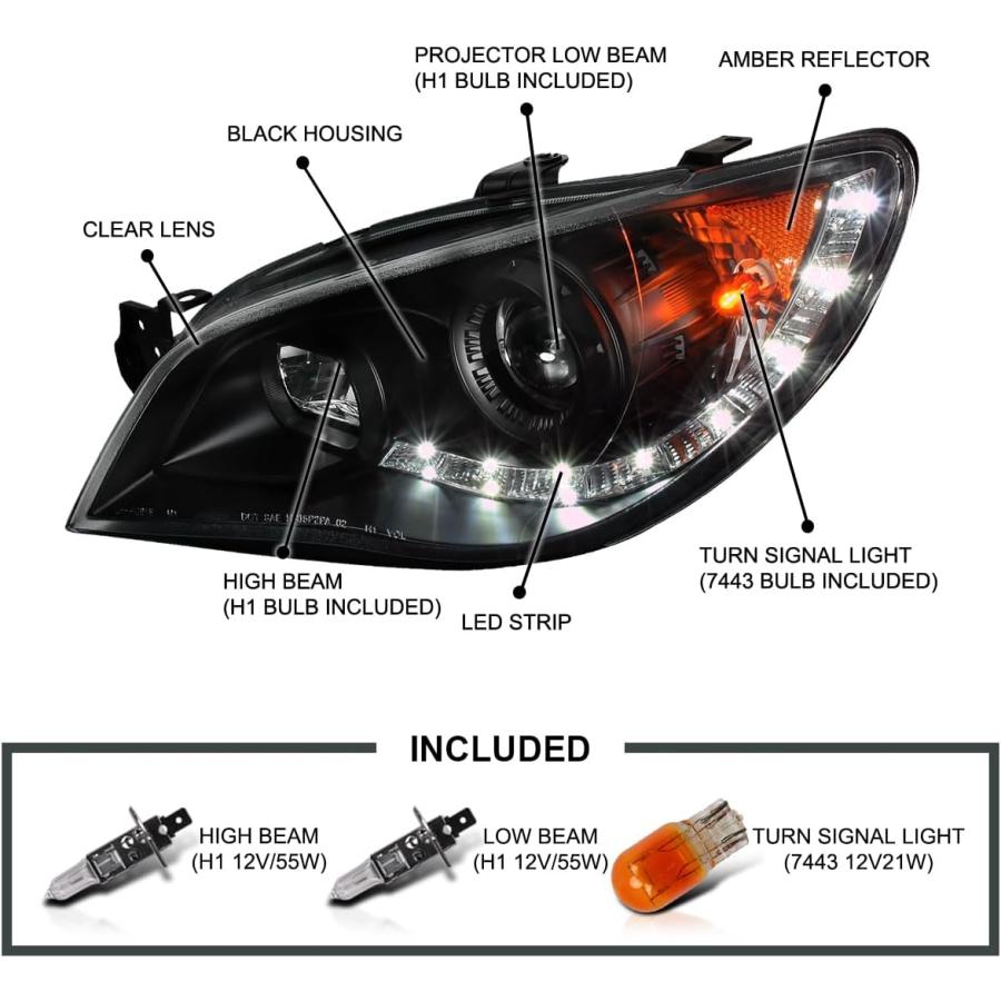 並行輸入品】Spec-D Tuning ブラックヘッドライト + R8 LEDランプ 2006