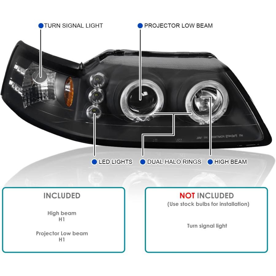 【並行輸入品】SPEC-D TUNING デュアルヘイロープロジェクターヘッドライト ブラック 1999-2004 Ford Mustang 左+右ペ_2
