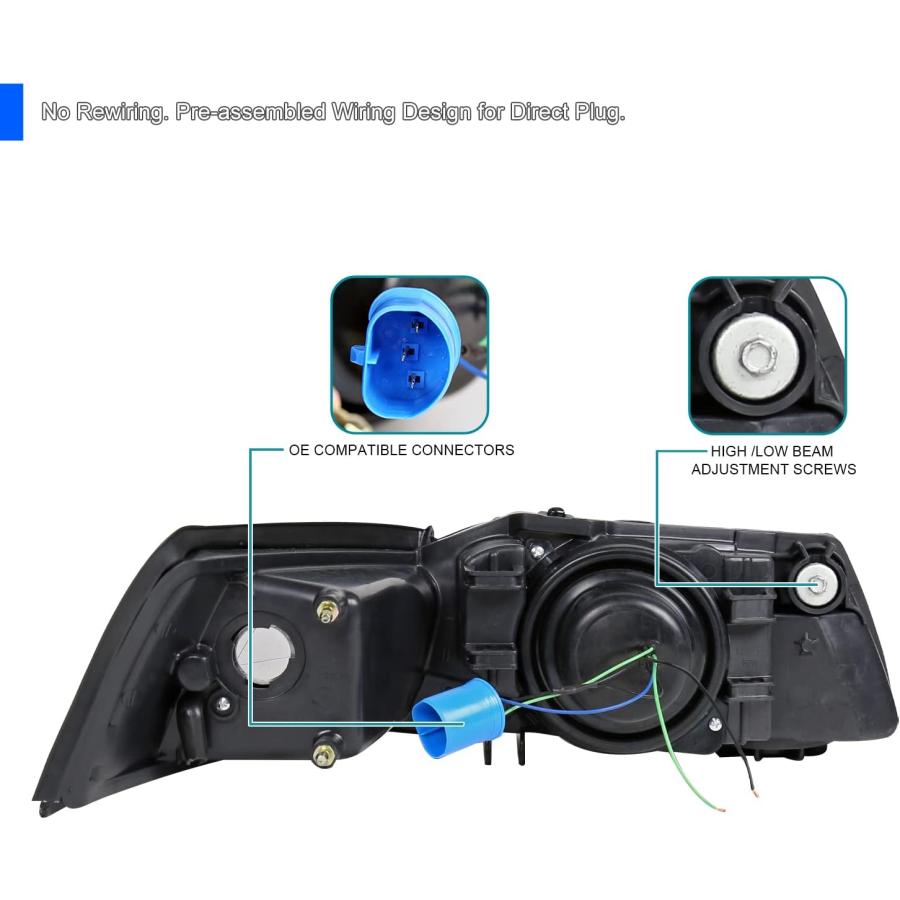 【並行輸入品】SPEC-D TUNING デュアルヘイロープロジェクターヘッドライト ブラック 1999-2004 Ford Mustang 左+右ペ_3