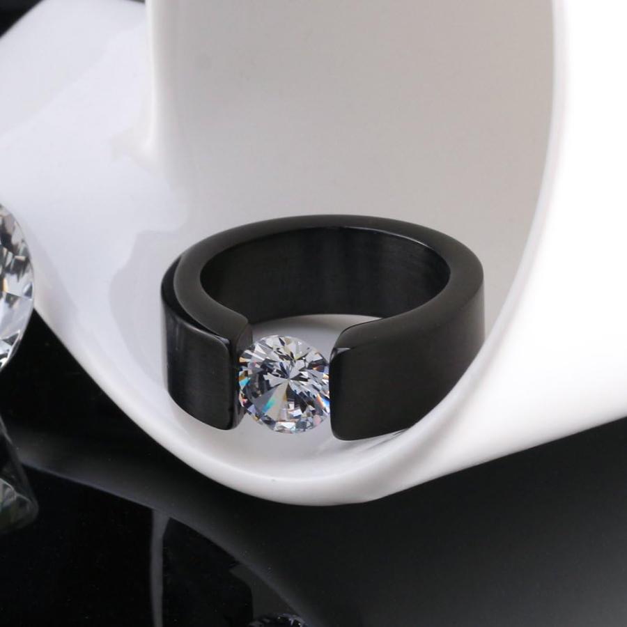【並行輸入品】INRENG 8MM ステンレス リング 男女のためのシンプルなクラシックキュービックジルコニアウェディングバンド ブラック 日本サイズ_3