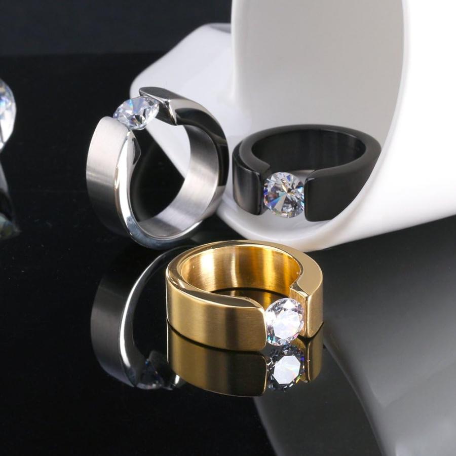 【並行輸入品】INRENG 8MM ステンレス リング 男女のためのシンプルなクラシックキュービックジルコニアウェディングバンド ブラック 日本サイズ_5