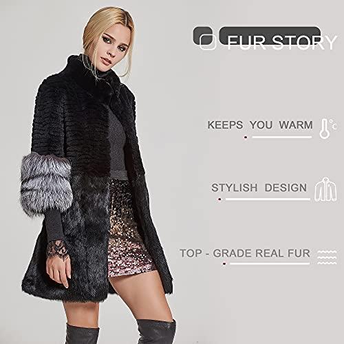 【並行輸入品】Furstory OUTERWEAR レディース カラー: ブラック Fur Story Women's Genuine Rabbの画像