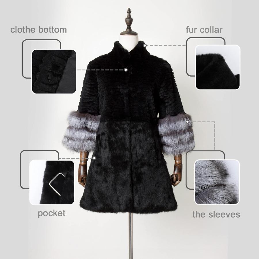 【並行輸入品】Furstory OUTERWEAR レディース カラー: ブラック Fur Story Women's Genuine Rabbの画像