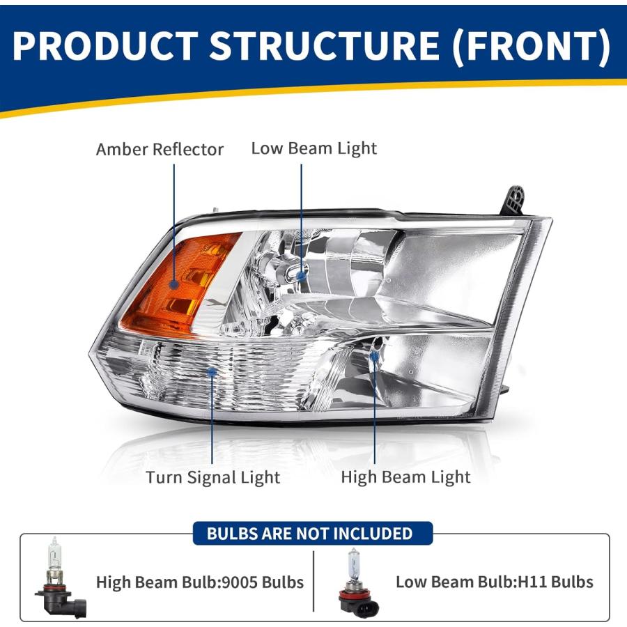AUTOSAVER88 9月18日かわすラム1500 2500 3500ピックアップ取り替え ヘッドライト用ヘッドライトアセンブリ 旅客およびドライバ側 クローム住宅アンバーリフ｜good-face｜04