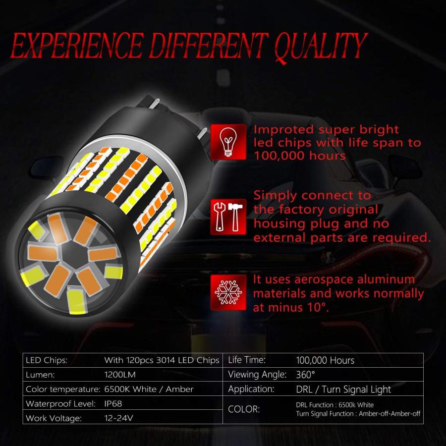 【並行輸入品】TUINCYN 7443 7444NA LEDホワイト/アンバーCanbusエラーフリースイッチバックターンシグナルライトバルブ7440の画像