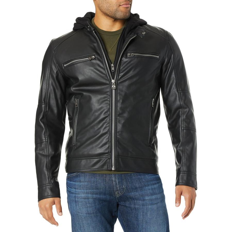 GUESS（ゲス） 【並行輸入品】GUESS Men's Faux Leather Hooded Moto