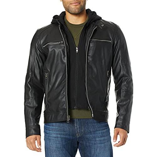 GUESS（ゲス） 【並行輸入品】GUESS Men's Faux Leather Hooded Moto
