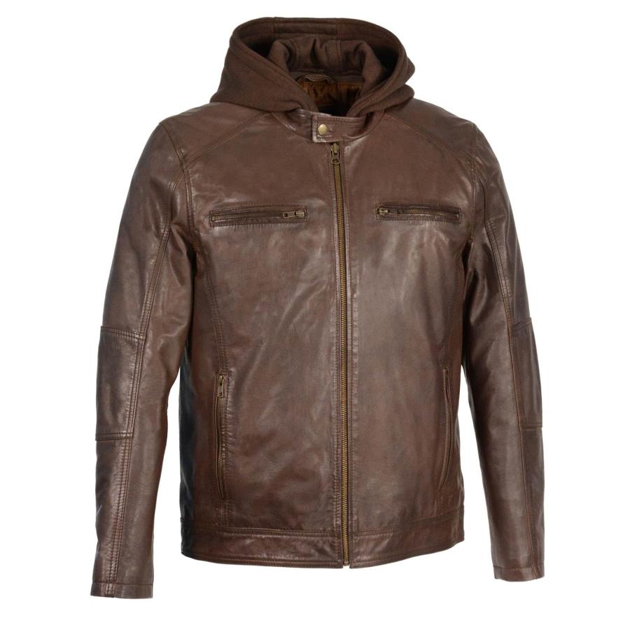 【並行輸入品】MilwaukeeレザーメンズスナップCollar Leather Moto Jacket with Removable Hoodの画像