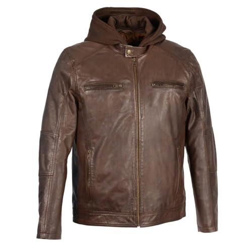 【並行輸入品】MilwaukeeレザーメンズスナップCollar Leather Moto Jacket with Removable Hoodの画像