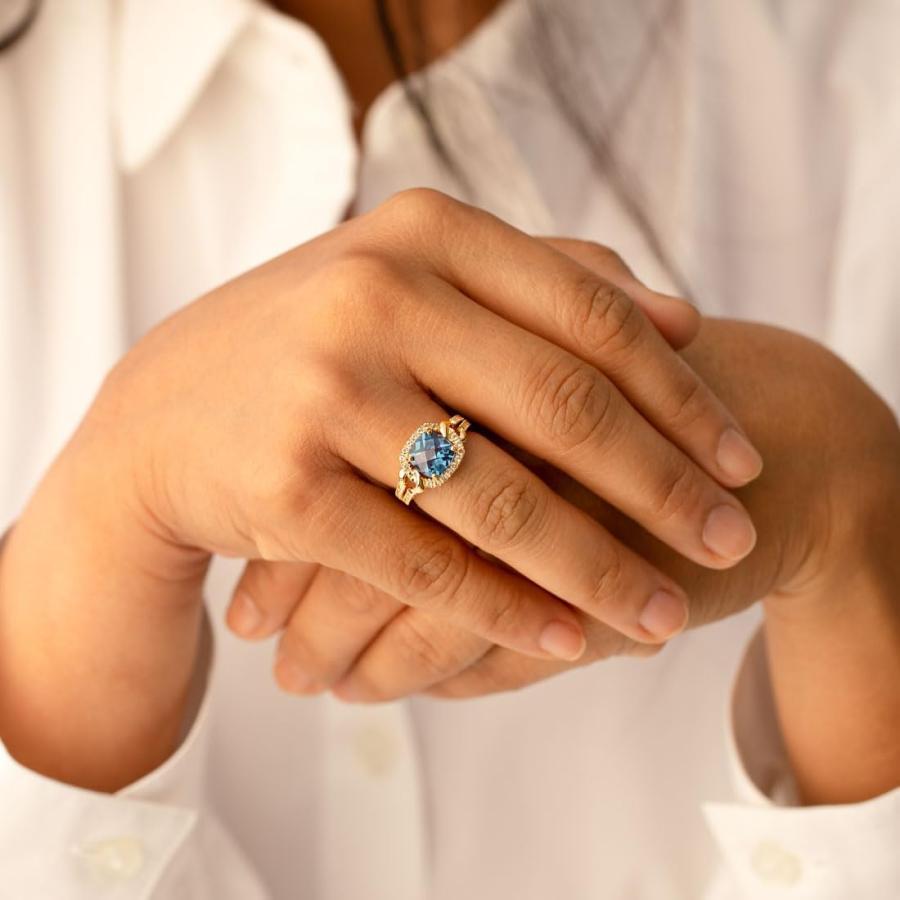 並行輸入品】人工アレキサンドライト クッション ヘイローリング 14K 