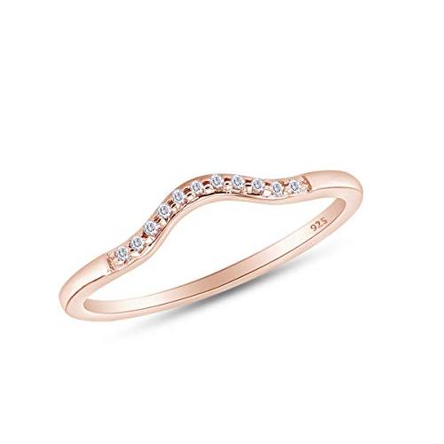 【並行輸入品】ラウンドカットキュービックジルコニアCurvedホワイトウェディングバンドリング14?K Gold overスターリングシルバー_1