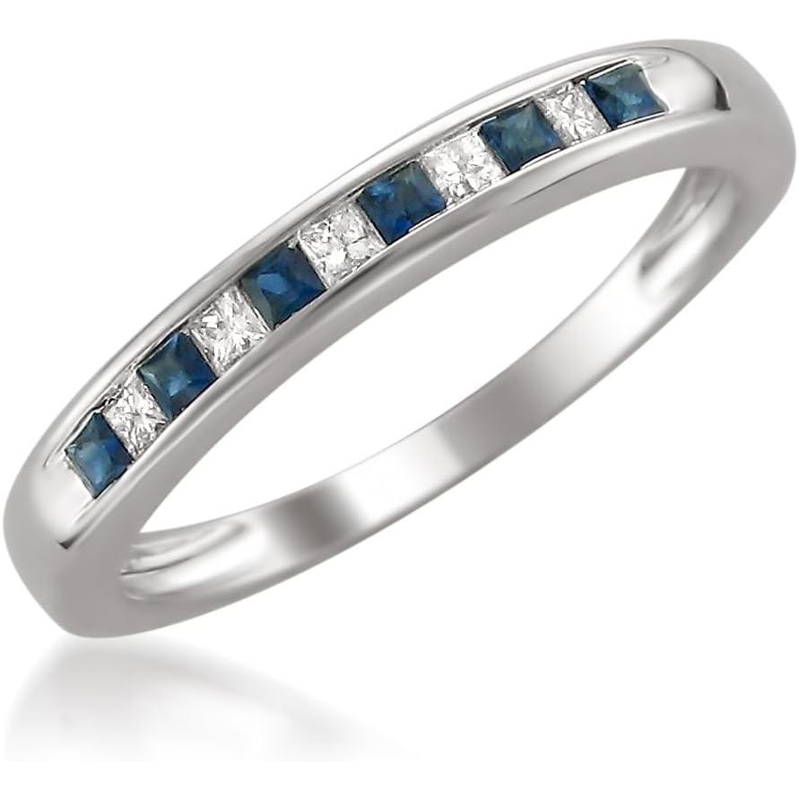 【並行輸入品】14 Kホワイトゴールドプリンセスカットダイヤモンドとブルーサファイア結婚指輪リング( 1 / 3 cttw   H - I、i1 -の画像