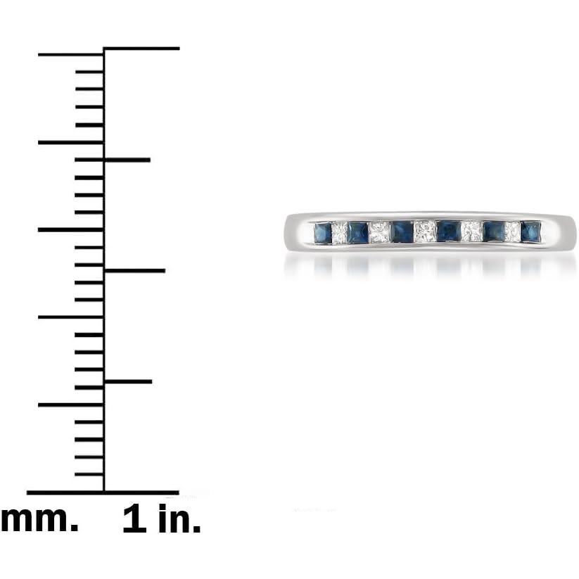 【並行輸入品】14 Kホワイトゴールドプリンセスカットダイヤモンドとブルーサファイア結婚指輪リング( 1 / 3 cttw   H - I、i1 -の画像