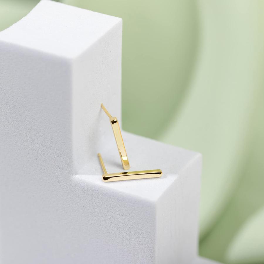 【並行輸入品】PAVOI 14Kゴールドメッキ可憐なミニバースタッドピアス 5/8"ショートイエロー PAVOI 14K Yellow Go_9