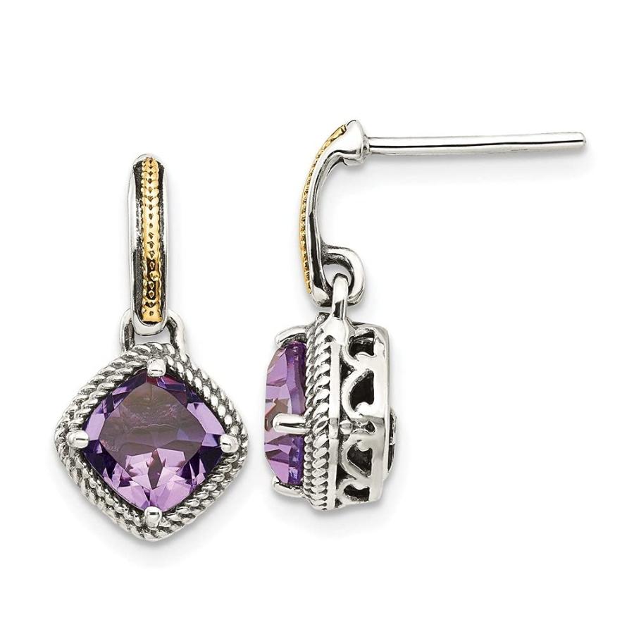 【並行輸入品】Diamond2Deal 925 Sterling Silver and 14k gold Gemstone Dangle Eaの画像