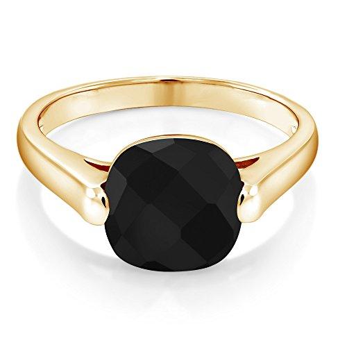 【並行輸入品】[Gem Stone King] 3.6カラット 天然 オニキス 指輪 リング レディース シルバー925 イエローゴールド 加工の画像