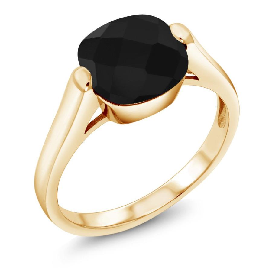 【並行輸入品】[Gem Stone King] 3.6カラット 天然 オニキス 指輪 リング レディース シルバー925 イエローゴールド 加工の画像