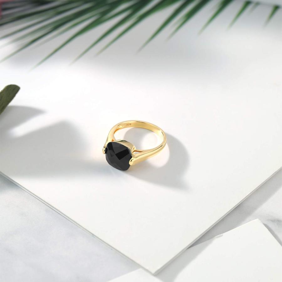【並行輸入品】[Gem Stone King] 3.6カラット 天然 オニキス 指輪 リング レディース シルバー925 イエローゴールド 加工の画像