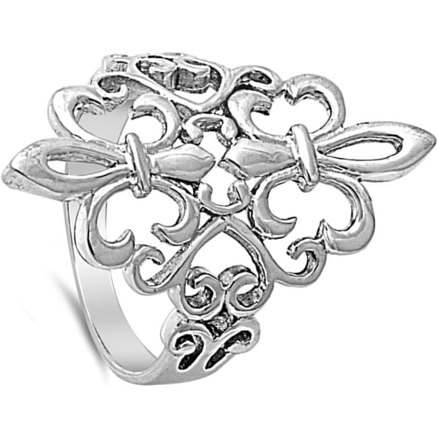 【並行輸入品】Fleur De Lis フィリグリー ハートカットアウトリング 925スターリングシルバーバンド サイズ4~12 24 金属 宝_1