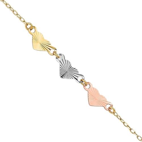 【並行輸入品】14?K 3色ゴールド調節可能ハートアンクレット9インチ Diamond2Deal 14k Tri Color Gold Adjuの画像