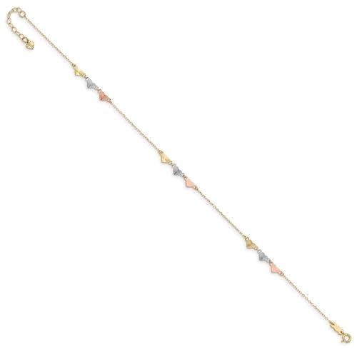 【並行輸入品】14?K 3色ゴールド調節可能ハートアンクレット9インチ Diamond2Deal 14k Tri Color Gold Adjuの画像