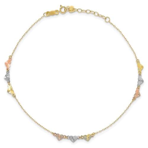 【並行輸入品】14?K 3色ゴールド調節可能ハートアンクレット9インチ Diamond2Deal 14k Tri Color Gold Adjuの画像
