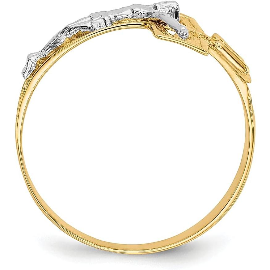 【並行輸入品】ICE CARATS 14K ツートーン イエローゴールド 十字架 十字架 宗教 メンズ バンド リング 男性 ファインジュエリー お父の画像