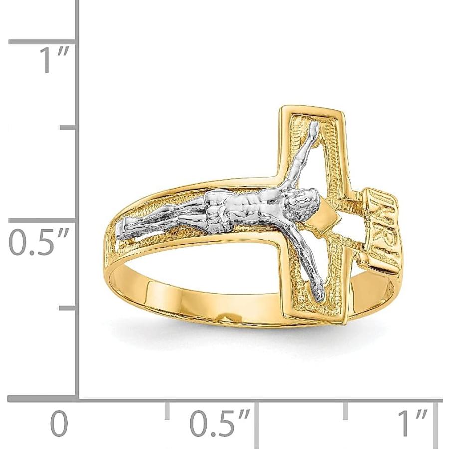 【並行輸入品】ICE CARATS 14K ツートーン イエローゴールド 十字架 十字架 宗教 メンズ バンド リング 男性 ファインジュエリー お父の画像