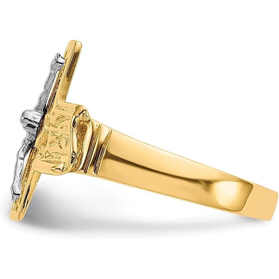 【並行輸入品】ICE CARATS 14K ツートーン イエローゴールド 十字架 十字架 宗教 メンズ バンド リング 男性 ファインジュエリー お父の画像