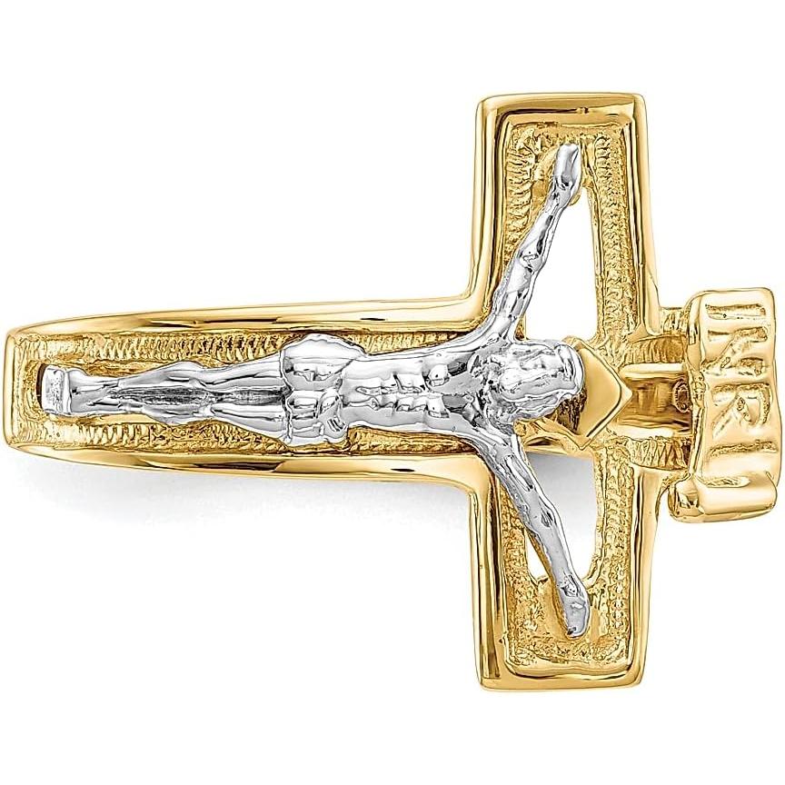 【並行輸入品】ICE CARATS 14K ツートーン イエローゴールド 十字架 十字架 宗教 メンズ バンド リング 男性 ファインジュエリー お父の画像