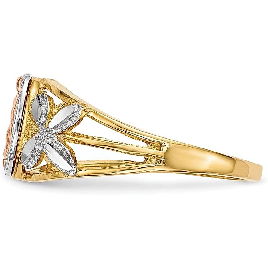 【並行輸入品】14K ツートーン イエローゴールド ホワイト グアダルーペの聖母 バンドリング サイズ7.00 宗教的 ファインジュエリー 女性へのギの画像