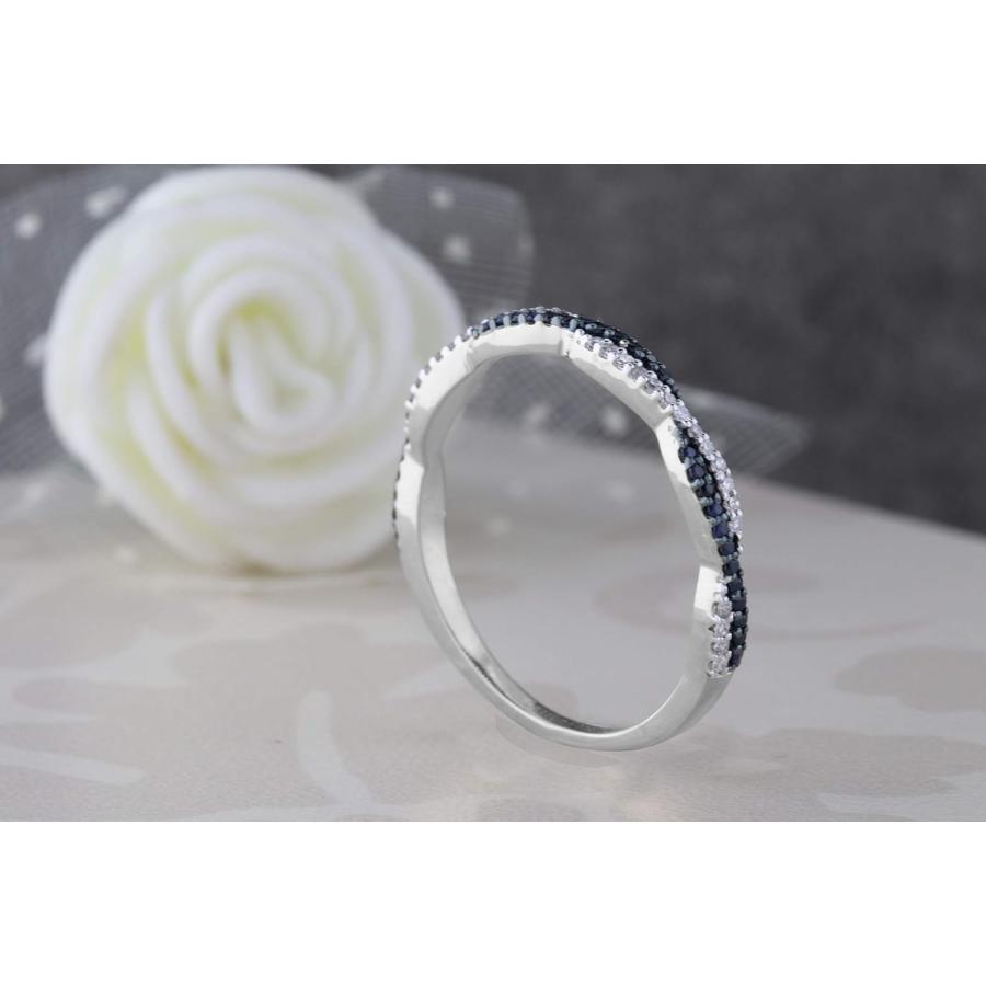 【並行輸入品】10 Kゴールドラウンドブルーサファイア&ホワイトダイヤモンドレディース結婚記念バンドSwirlスタッカブルリング USA リング サイの画像