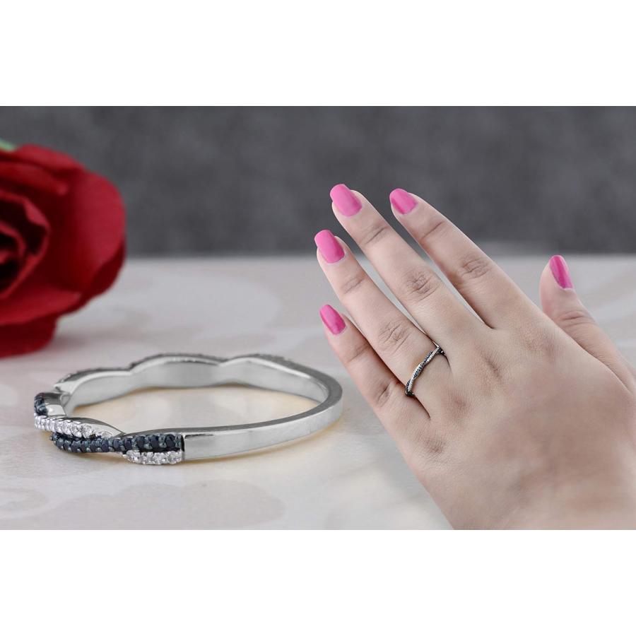 【並行輸入品】10 Kゴールドラウンドブルーサファイア&ホワイトダイヤモンドレディース結婚記念バンドSwirlスタッカブルリング USA リング サイの画像