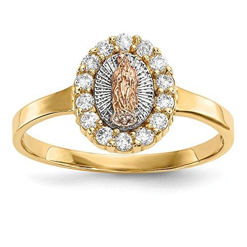 【並行輸入品】14?KイエローとホワイトゴールドツートンカラーキュービックジルコニアLady of Guadalupeリング Diamond2Dの画像