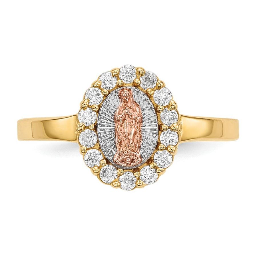 【並行輸入品】14?KイエローとホワイトゴールドツートンカラーキュービックジルコニアLady of Guadalupeリング Diamond2Dの画像