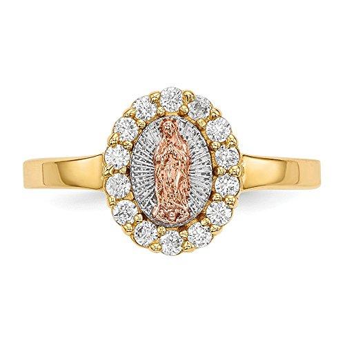 【並行輸入品】14?KイエローとホワイトゴールドツートンカラーキュービックジルコニアLady of Guadalupeリング Diamond2Dの画像