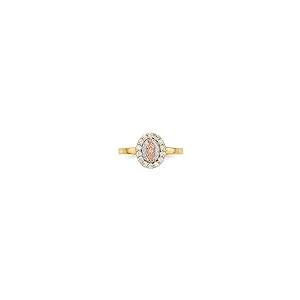 【並行輸入品】14?KイエローとホワイトゴールドツートンカラーキュービックジルコニアLady of Guadalupeリング Diamond2Dの画像