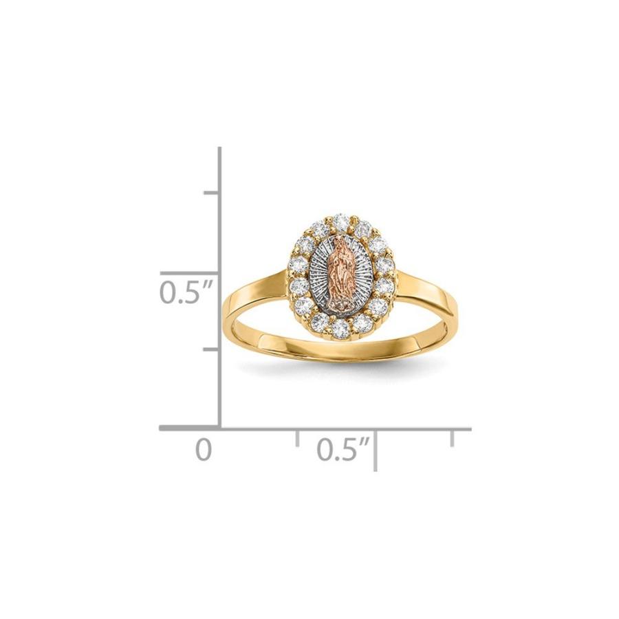 【並行輸入品】14?KイエローとホワイトゴールドツートンカラーキュービックジルコニアLady of Guadalupeリング Diamond2Dの画像