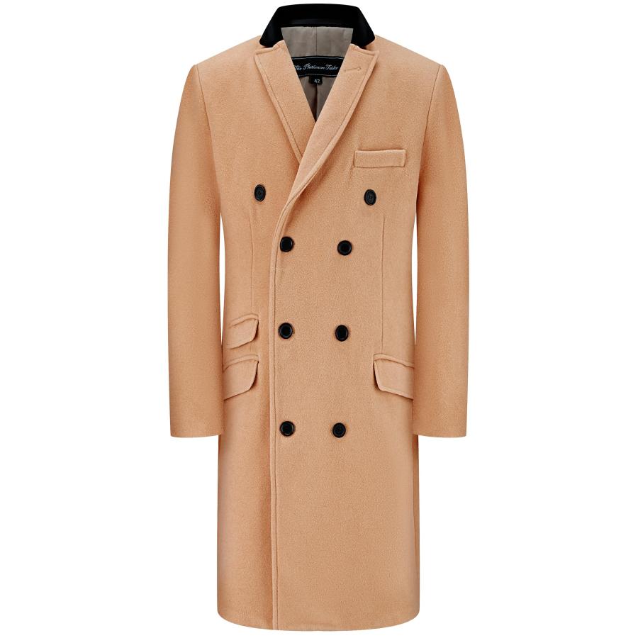 【並行輸入品】Mens Double Breasted Camel Cashmere & Wool Overcoat Winter Crombの画像