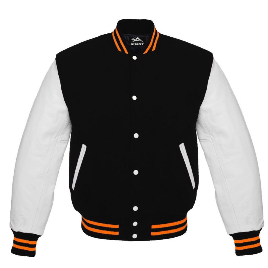 【並行輸入品】AHINT Letterman Jacket Varsity Jacket Baseball Jacket White Leatの画像