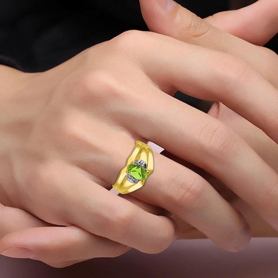 並行輸入品】ダイヤモンド&ペリドットリング14 K黄色または14 K