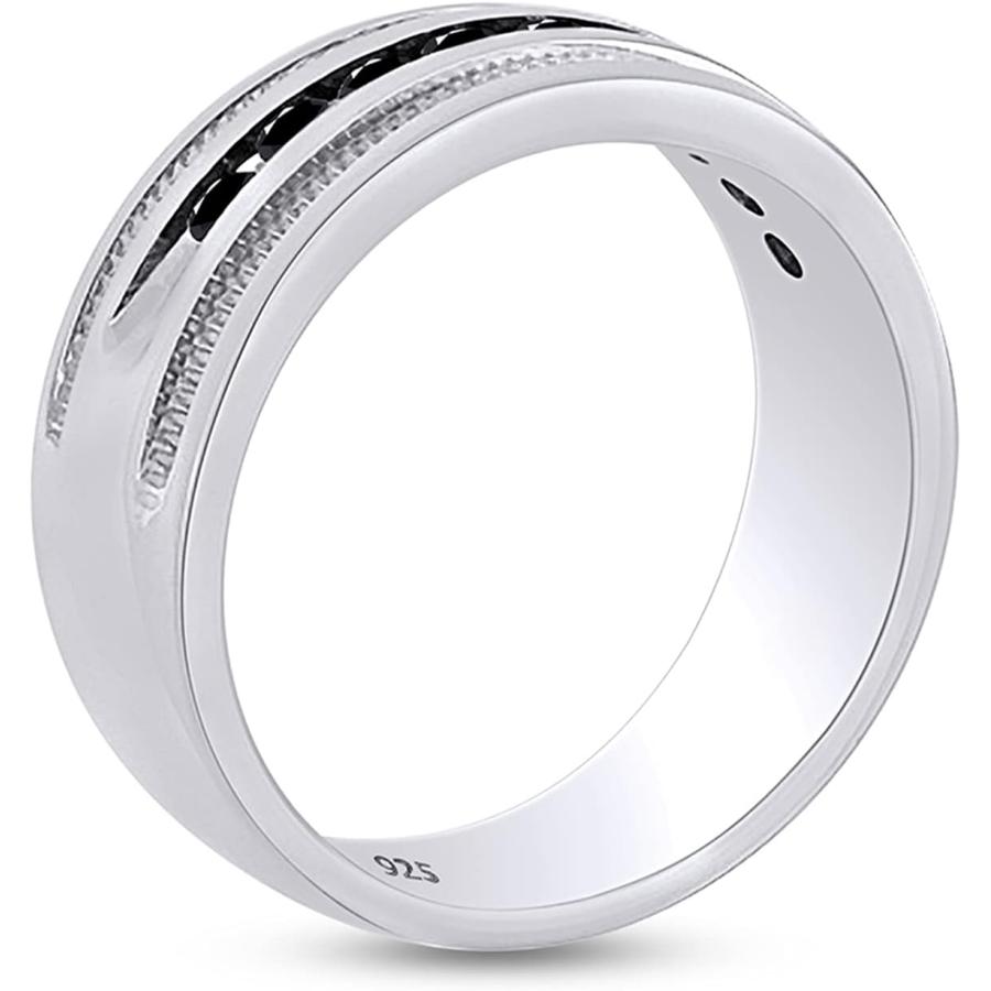 【並行輸入品】ラウンドブラック天然ダイヤモンドメンズ結婚バンドリング925スターリングシルバーで( 1 Cttw )の画像