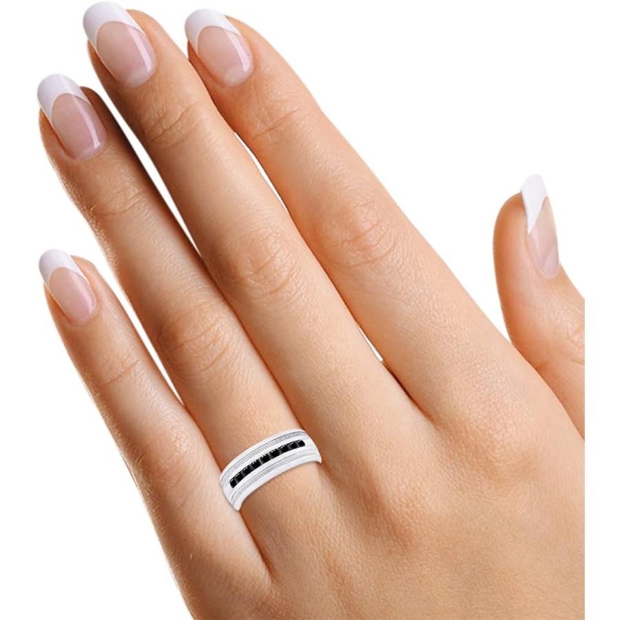 【並行輸入品】ラウンドブラック天然ダイヤモンドメンズ結婚バンドリング925スターリングシルバーで( 1 Cttw )の画像