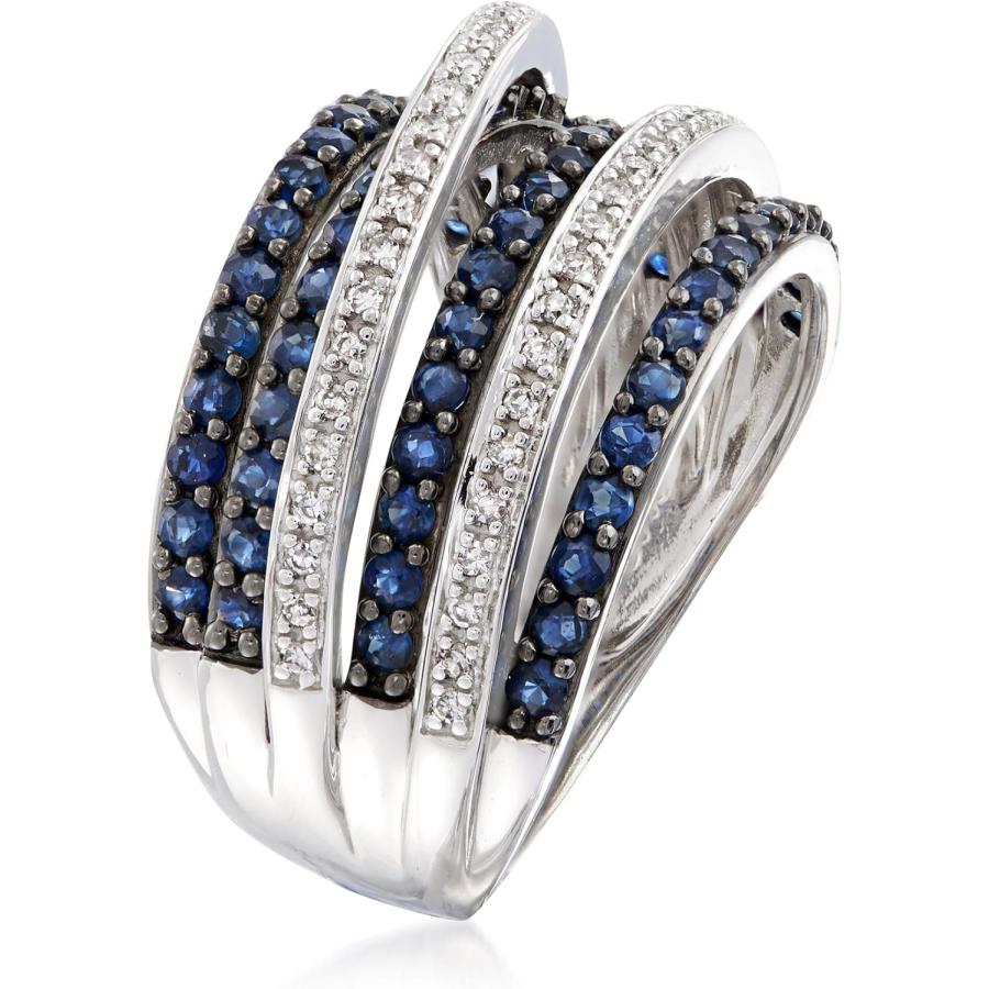 【並行輸入品】Ross-Simons 1.00 ct. t.w.サファイアと.15 ct. t.w.ダイヤモンドハイウェイリング スターリングシルバーの画像