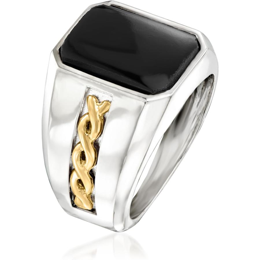 【並行輸入品】Ross-Simons メンズ ブラックオニキスリング スターリングシルバーと14kt イエローゴールドの画像