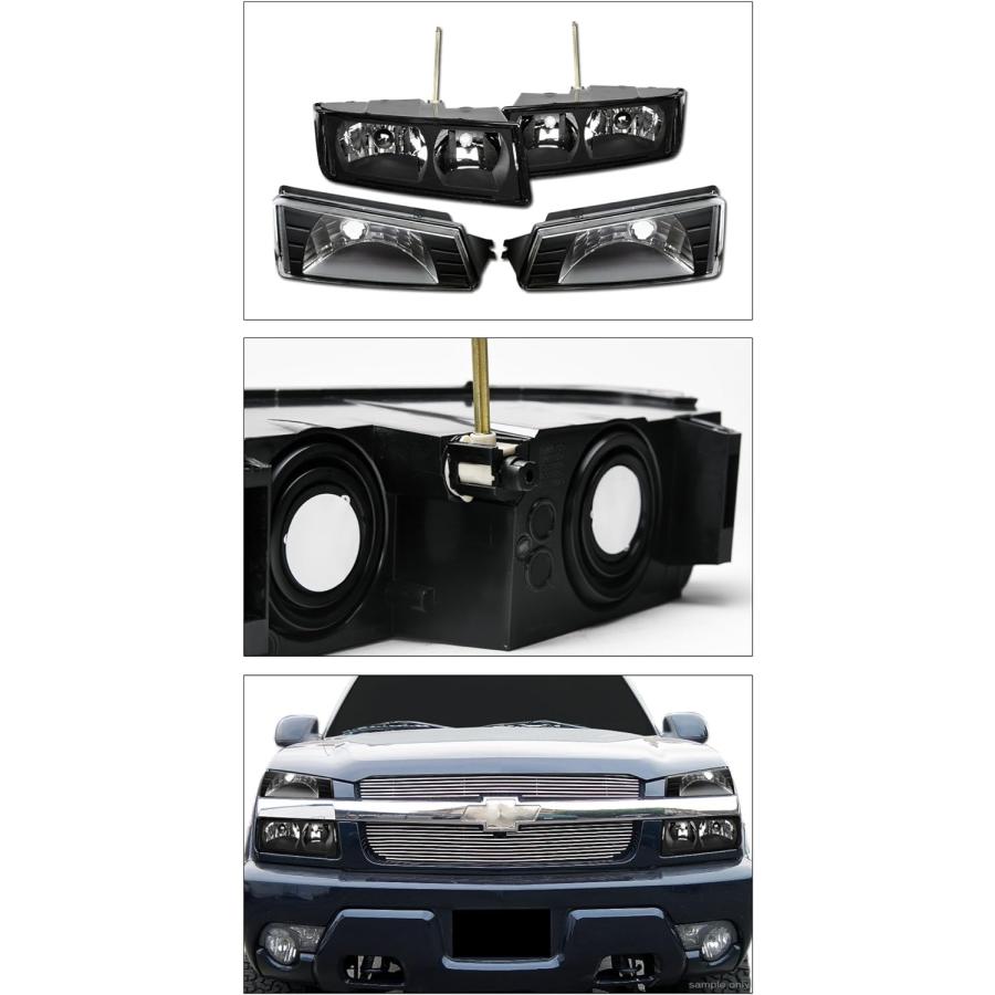 【並行輸入品】ブラッククリアハウジングヘッドライト シグナルコーナーランプ付き 4ピース nb 02-06 Chevy Avalanche ボディクラの画像