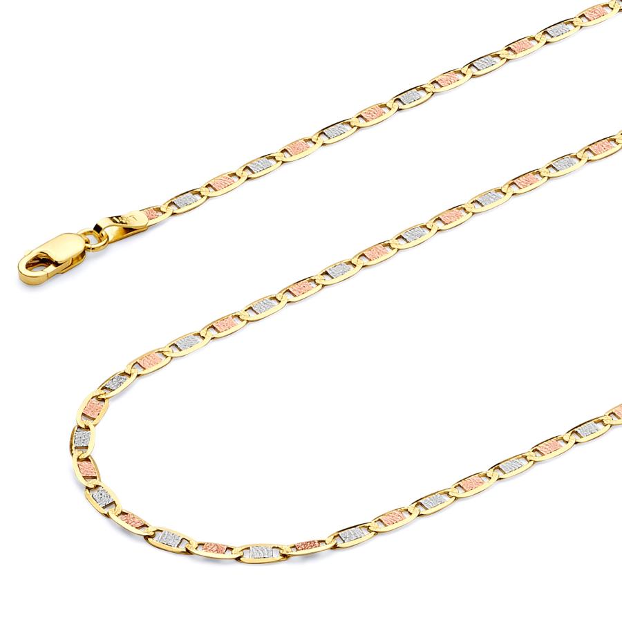 【並行輸入品】14?K 3色ゴールドソリッド2.5?MM Valentinoチェーンブレスレットwith Lobster Claw Clasp?_3