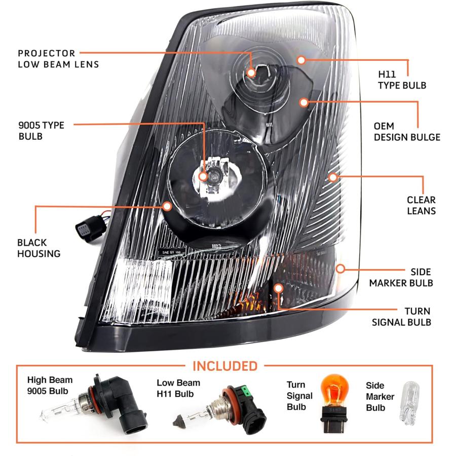 【並行輸入品】Volvo 2004-2017 VN/VNL トラックヘッドライトペアセット 左右全電球付き (TR001-L TR001-R)　_2