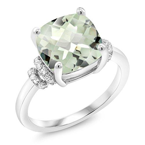 【並行輸入品】[Gem Stone King] 3.62カラット 天然 プラジオライト (グリーンアメジスト) 指輪 リング レディース シルバの画像