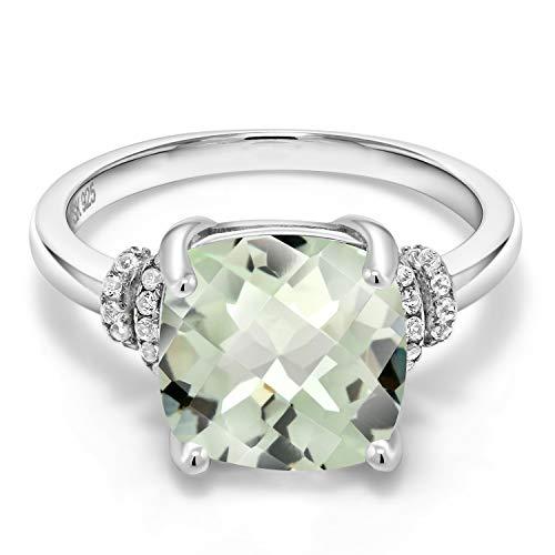 【並行輸入品】[Gem Stone King] 3.62カラット 天然 プラジオライト (グリーンアメジスト) 指輪 リング レディース シルバの画像